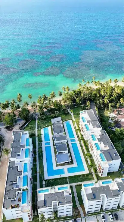 apartamentos frente al mar en venta en las terrenas vista exterior aerea del proyecto