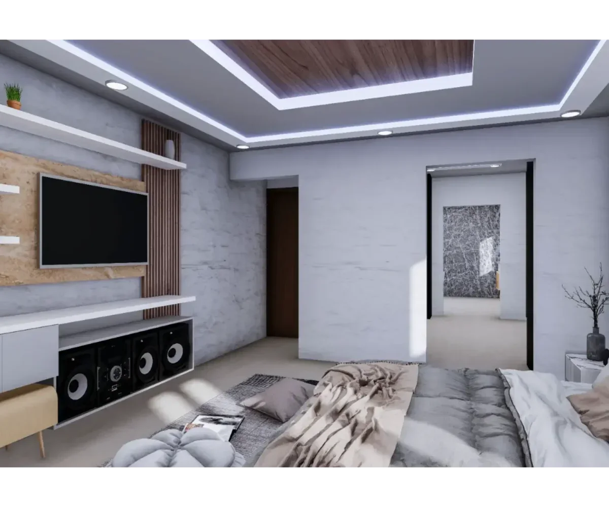 Amplio salón interior con decoración moderna y tecnología avanzada.