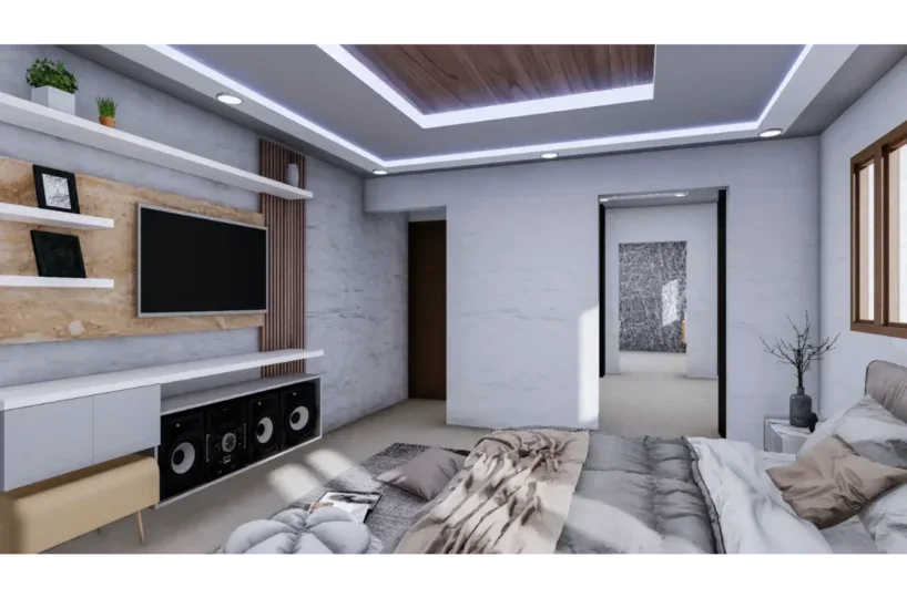 Amplio salón interior con decoración moderna y tecnología avanzada.