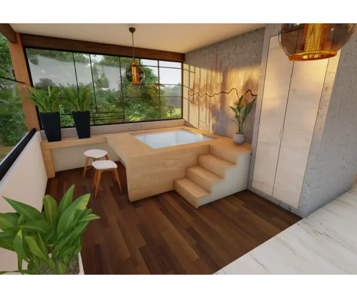 Jacuzzi en interior con vista a la naturaleza en Las Terrenas, Samaná.