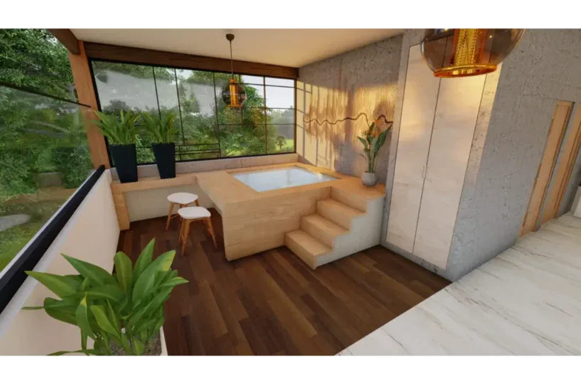 Jacuzzi en interior con vista a la naturaleza en Las Terrenas, Samaná.