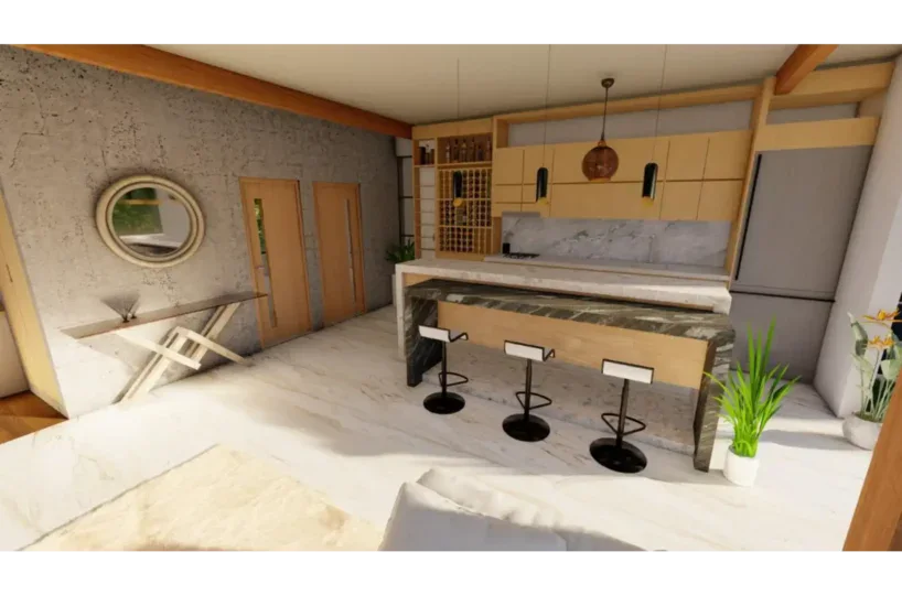 Cocina moderna y minimalista en Las Terrenas, perfecta para vivir o vacacionar.
