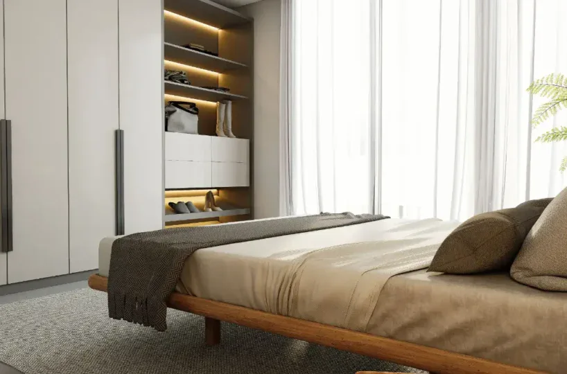 Habitación moderna en Las Terrenas con armario empotrado y vista natural.