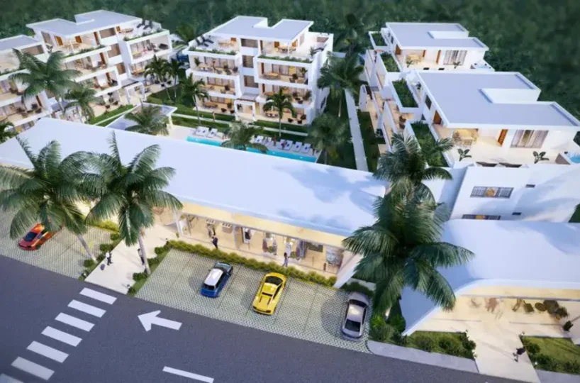 Residencial moderno en Las Terrenas, a 400 metros de la playa Las Ballenas, con apartamentos y áreas.