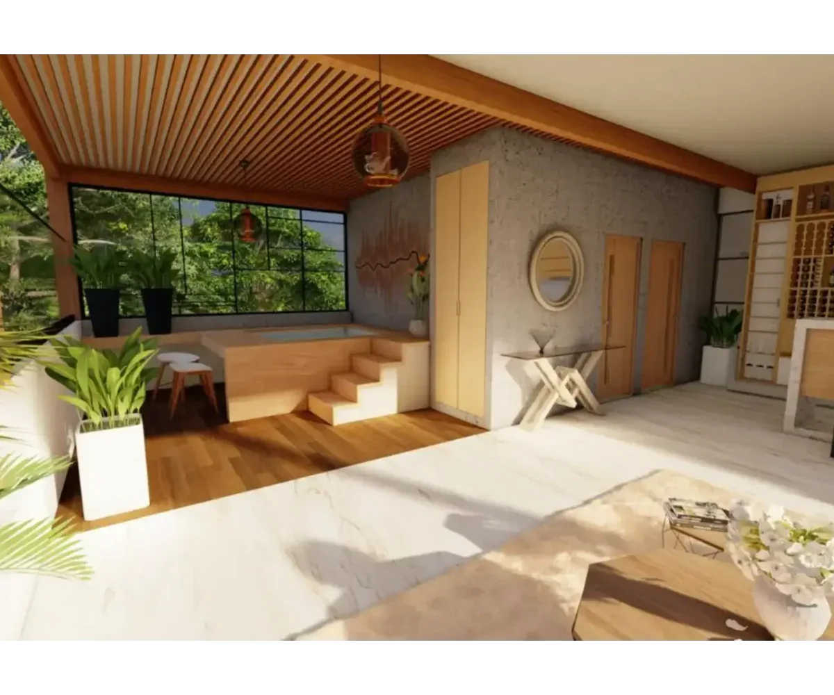 Interiores modernos en Las Terrenas, Samaná, con vista a la naturaleza.