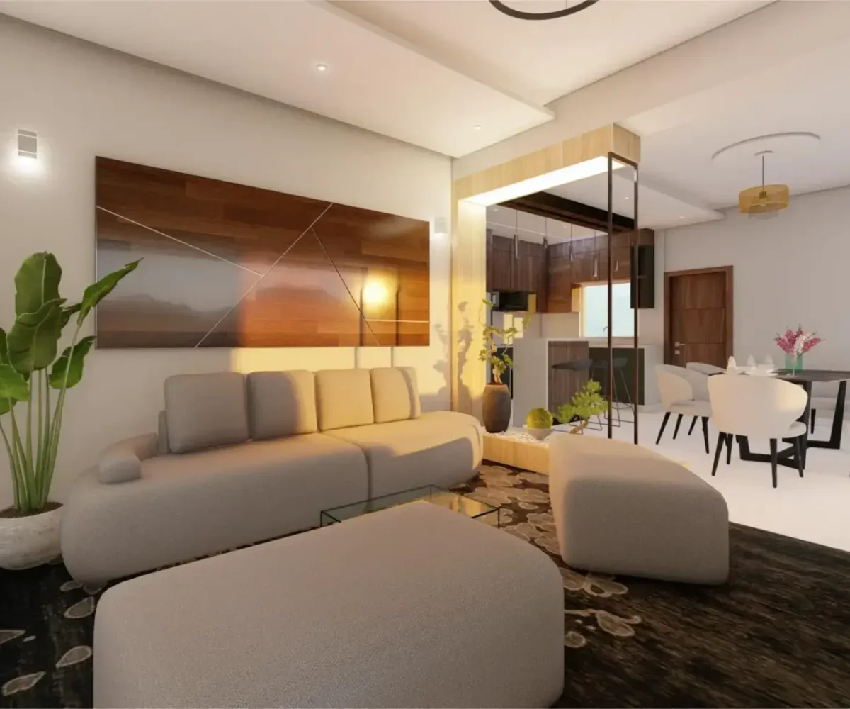 Amplio salón moderno con decoración elegante en Las Terrenas.