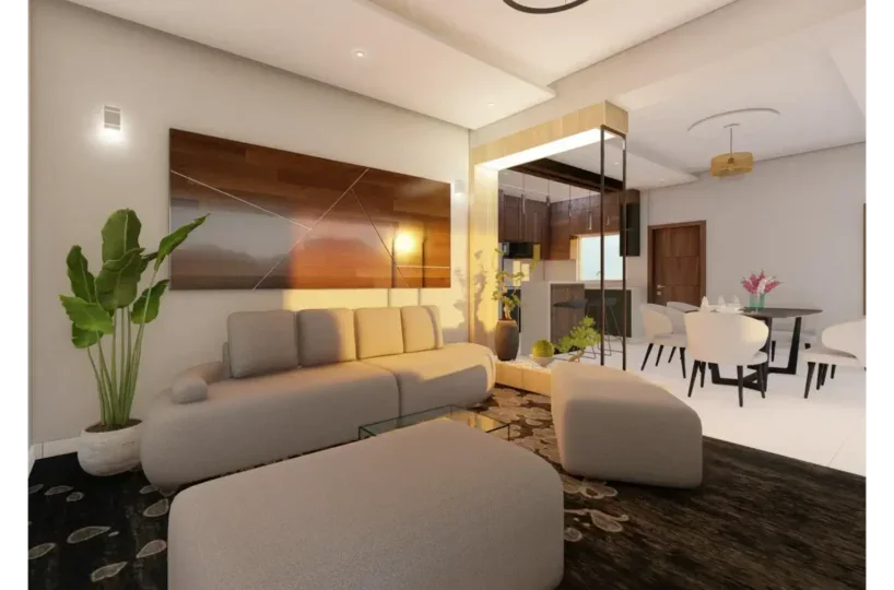 Amplio salón moderno con decoración elegante en Las Terrenas.