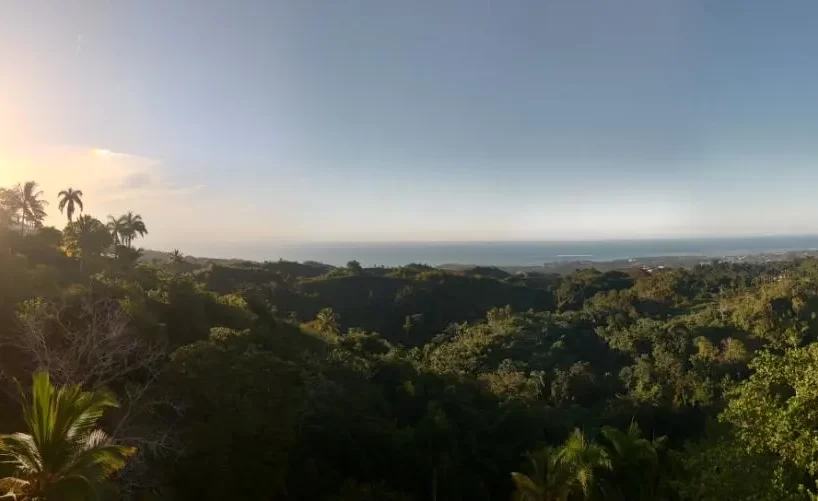 vista del terreno en venta en las terrenas hacia el mar y montañas 360 grados