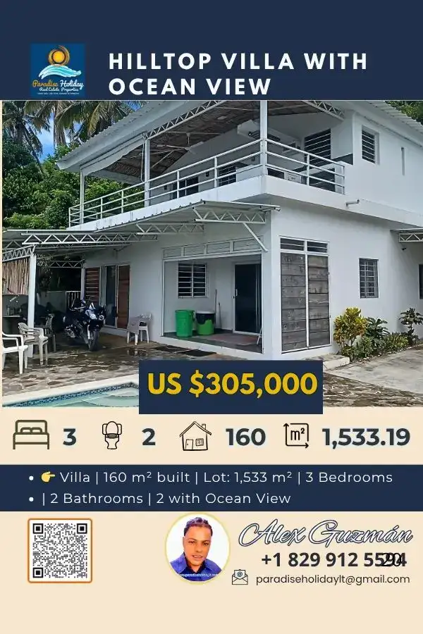 villa con vista al mar coson piscina minutos de la playa inmobiliaria las terrenas