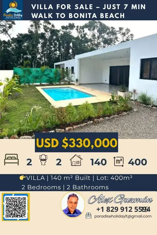 villa moderna piscina minutos caminando de playa bonita inmobiliaria las terrenas